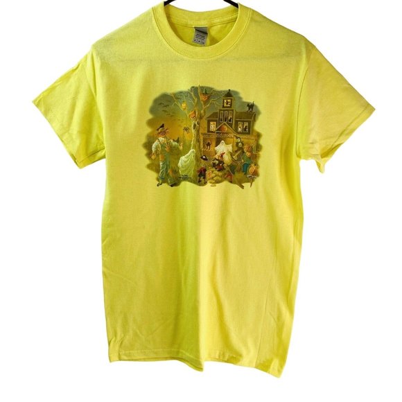 Halloween T Shirt Haunted House Trick or Treat Scarecrow Adult Unisex Small NEW - Picture 1 of 4